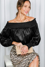 Black Off The Shoulder Smocking Detail Metallic Top