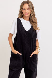 Black Corduroy Overall Jumpsuit