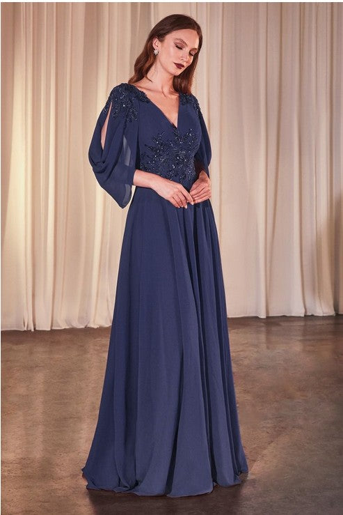 Navy A-Liine Chiffon Modest Gown