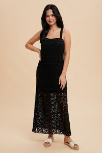 Black Cotton Crochet Maxi Tank Dress