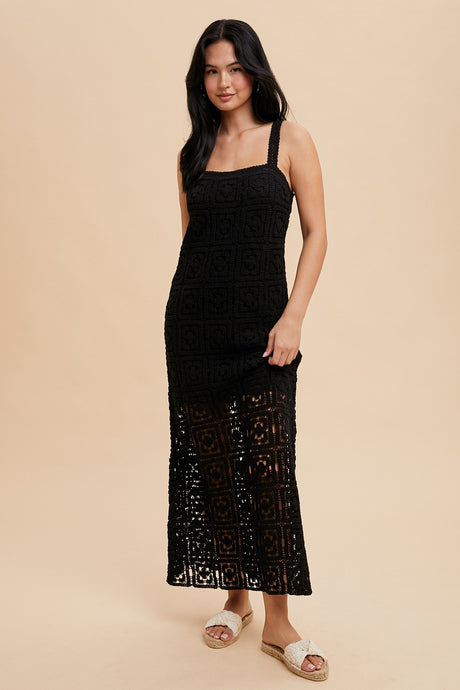 Black Cotton Crochet Maxi Tank Dress