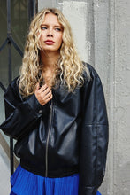 Black Pebble Grain Faux Leather Zip Up Blouson Jacket