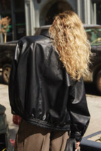 Black Pebble Grain Faux Leather Zip Up Blouson Jacket