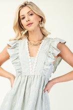 Sage Gingham Print With Floral Embroidery Midi Dress