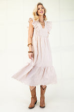 Butter Gingham Print With Floral Embroidery Midi Dress