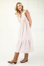 Butter Gingham Print With Floral Embroidery Midi Dress