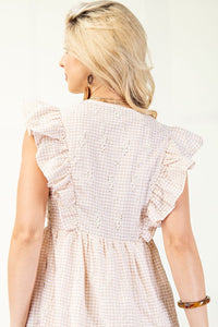 Butter Gingham Print With Floral Embroidery Midi Dress