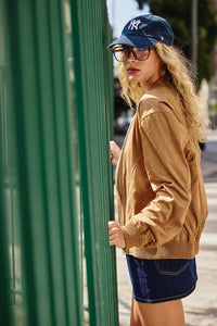 Camel Suede Blouson Jacket