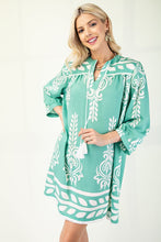 Emerald Printed 3/4 Sleeve Dress With Tassel Tie