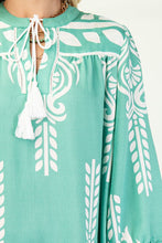 Emerald Printed 3/4 Sleeve Dress With Tassel Tie