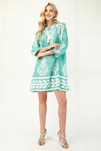 Emerald Printed 3/4 Sleeve Dress With Tassel Tie