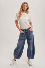 Med.Wash Denim Mid-Waist Drawstrings Barrel Jeans
