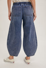 Med.Wash Denim Mid-Waist Drawstrings Barrel Jeans