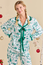 Hunter Green Christmas Print Pajama Set With Satin Bow