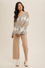 Grey Diamond Pattern Button Down Sweater Cardigan
