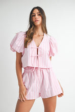 Candy Pink Stripe Bow Tied Blouse And Shorts Set