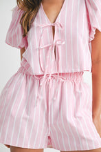 Candy Pink Stripe Bow Tied Blouse And Shorts Set
