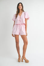 Candy Pink Stripe Bow Tied Blouse And Shorts Set