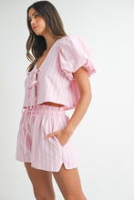 Candy Pink Stripe Bow Tied Blouse And Shorts Set