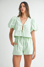 Apple Green Stripe Bow Tied Blouse And Shorts Set