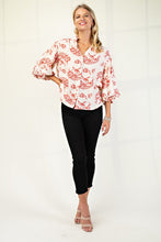 Raspberry Botton Down Blouse With 3/4 Length Balloon Sleeves