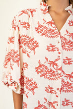 Raspberry Botton Down Blouse With 3/4 Length Balloon Sleeves