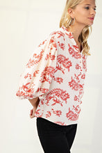 Raspberry Botton Down Blouse With 3/4 Length Balloon Sleeves