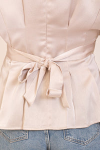 Champagne Shiny Blouse With Fabric Belt