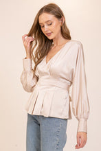 Champagne Shiny Blouse With Fabric Belt