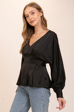 Black Shiny Blouse With Fabric Belt