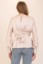 Champagne Shiny Blouse With Fabric Belt