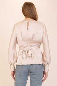 Champagne Shiny Blouse With Fabric Belt