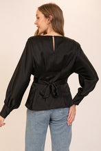 Black Shiny Blouse With Fabric Belt