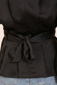 Black Shiny Blouse With Fabric Belt