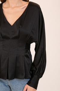 Black Shiny Blouse With Fabric Belt