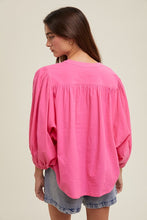 Hibiscus Cotton Button-Up Peasant Blouse