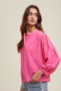 Hibiscus Cotton Button-Up Peasant Blouse