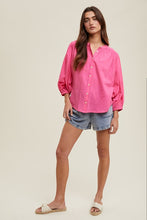Hibiscus Cotton Button-Up Peasant Blouse