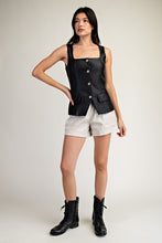 Black Faux Leather Squared Neckline Tailored Top