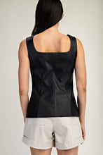 Black Faux Leather Squared Neckline Tailored Top