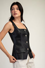 Black Faux Leather Squared Neckline Tailored Top