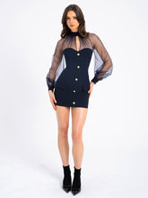 Tabitha Navy Blue Mesh Lantern Sleeve Mini Dress