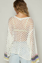 Ivory V-Neck Long Sleeve Crochet Peace Thin Sweater Top