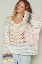 Ivory V-Neck Long Sleeve Crochet Peace Thin Sweater Top