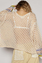 Beige V-Neck Long Sleeve Crochet Peace Thin Sweater Top