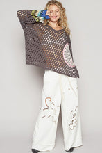 Charcoal V-Neck Long Sleeve Crochet Peace Thin Sweater Top