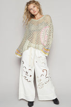 Sage V-Neck Long Sleeve Crochet Peace Thin Sweater Top