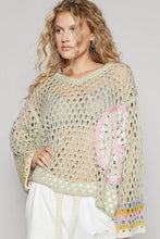Sage V-Neck Long Sleeve Crochet Peace Thin Sweater Top