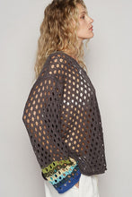 Charcoal V-Neck Long Sleeve Crochet Peace Thin Sweater Top