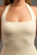 Ivory Sweater Rib Knit Halterneck Skater Mini Dress